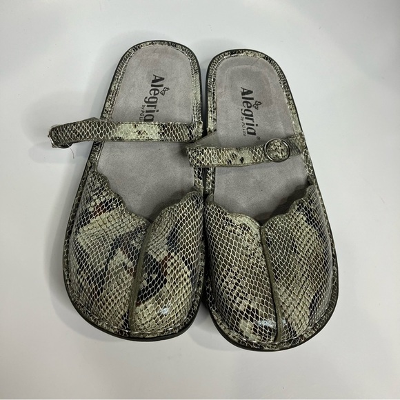 Alegria snake skin print mary Jane mules gray cream size 39 - Picture 2 of 9